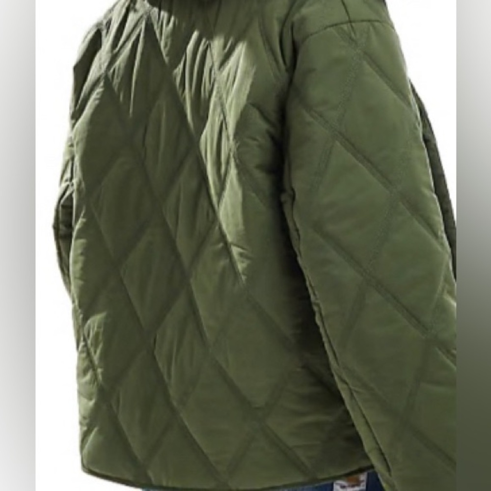 ASOS Army Green Quilt Jacket w/ Front bow Tie Closure. Size Small (UK 10; US 6) - Picture 3 of 5